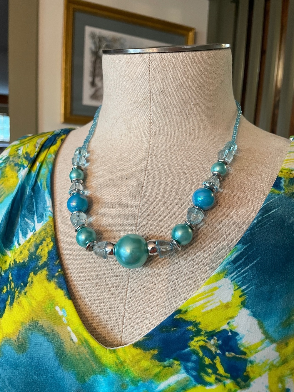 Tie-Dye Blue & Yellow Sleeveless Women’s Dress - Picture 8 of 9